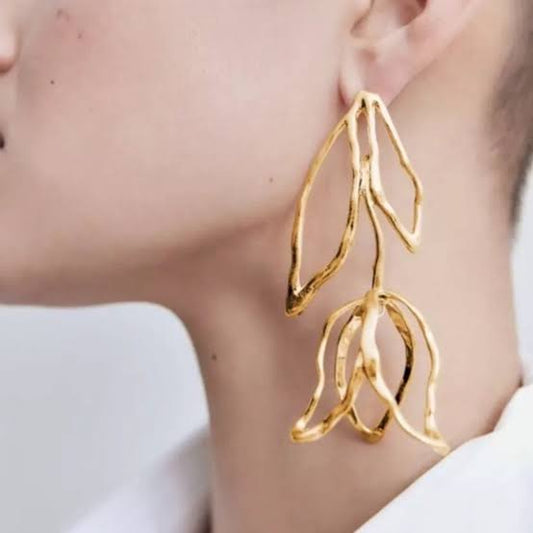 Golden Petal Drop Earrings