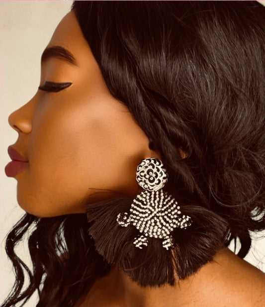 Midnight Bloom Tassel Earrings